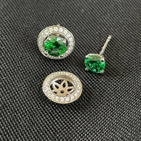 CZ Silver Interchangeable Halo Stud Earrings - Picture 4 of 6